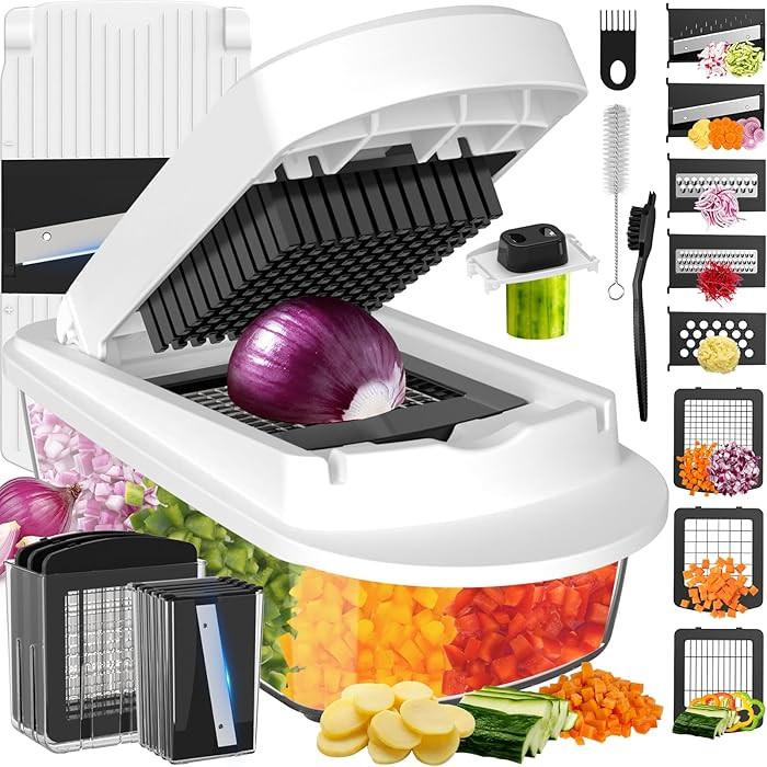 8 Blade All-in-1 Vegetable Chopper Mandoline Slicer with Container, Food Chopper, Onion Chopper, ... | Amazon (US)
