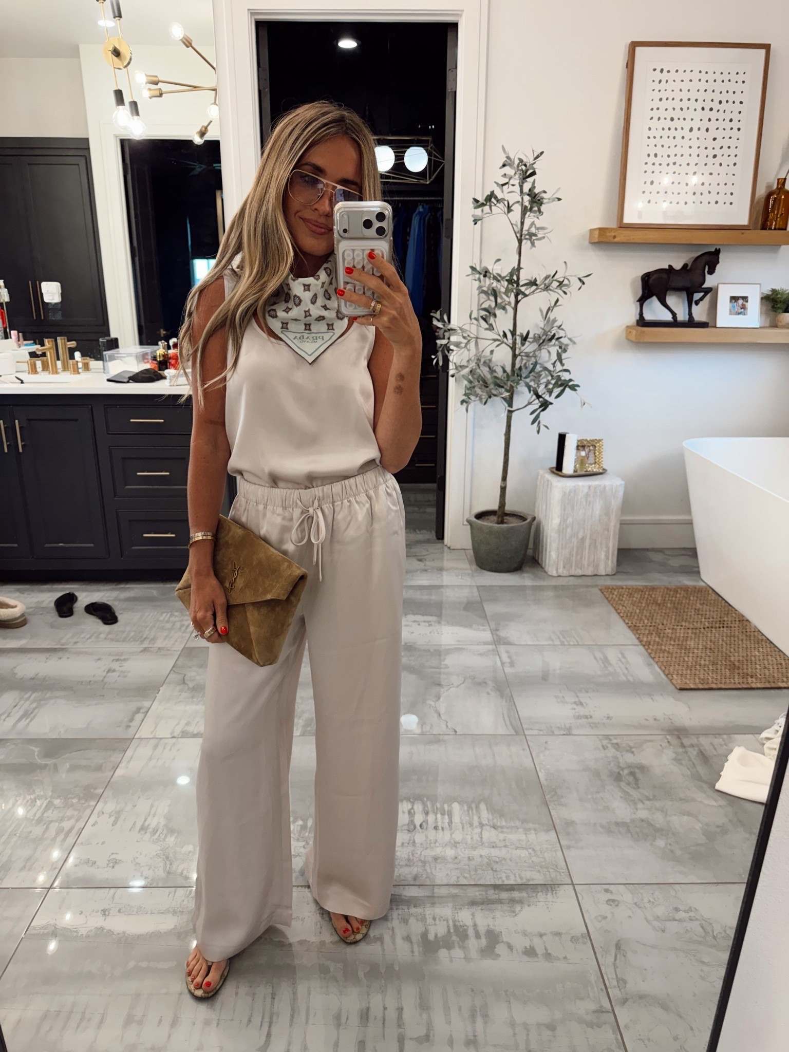 @Aritzia set - top is sold out so linked similar! Small short in pants and xs top. Prada scarf is from a few years ago