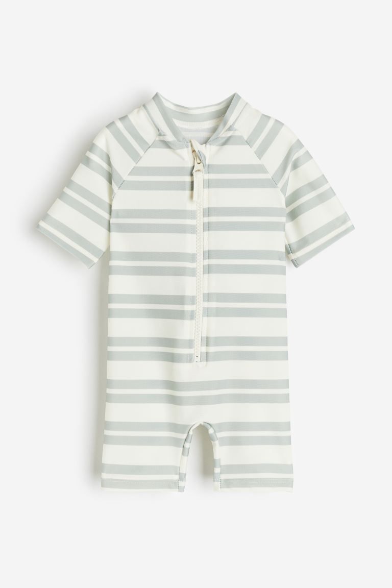 Swimsuit UPF 50 - Long sleeve - Short - Light dusty green/striped - Kids | H&M US | H&M (US + CA)