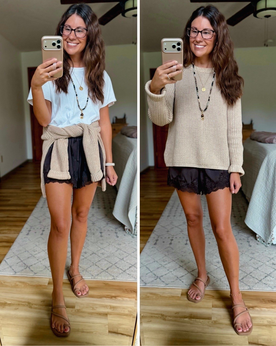 A layered look🤎✨

small in my cotton tee, small in my cotton sweater and xs in my lace/satin shorts (also linked similar bc they’re selling out). My Croc sandals are size 6.

#LTKCon #LTKSeasonal #LTKPetite