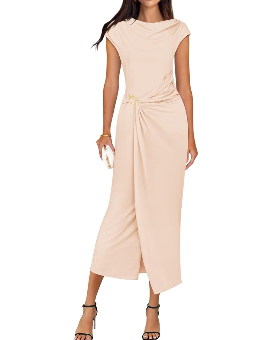 ZESICA Women's 2025 Summer Mock Neck Casual Bodycon Dress Cap Sleeve Elegant Cocktail Party Long ... | Amazon (US)