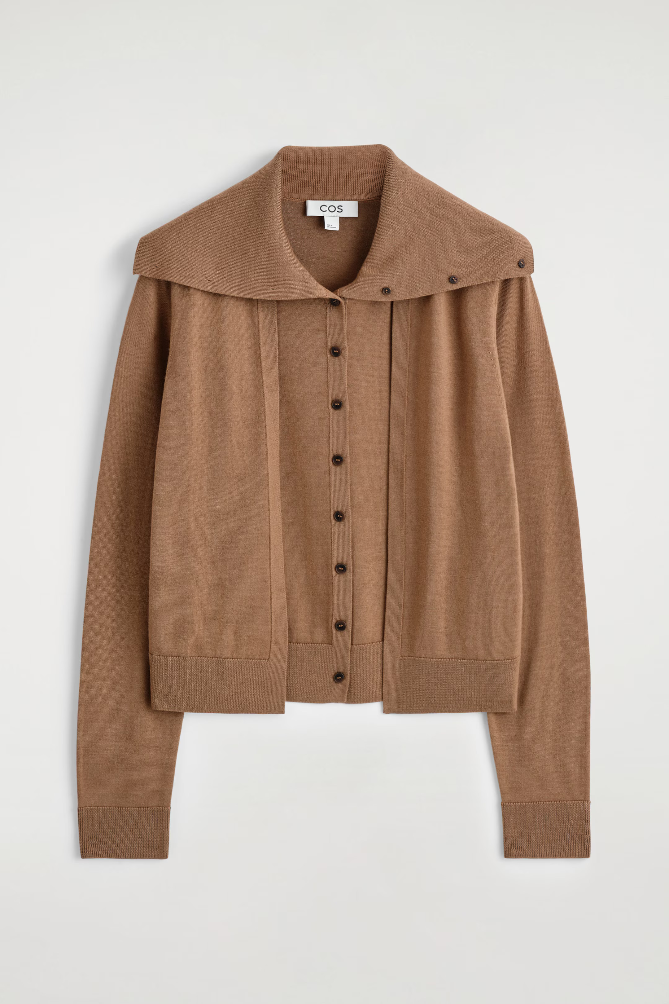 LAYERED MERINO WOOL HIGH-NECK CARDIGAN - CAMEL | COS GB | COS UK