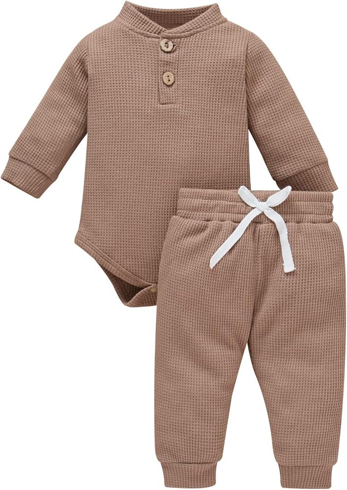 Newborn Unisex Baby Winter Clothes Set Baby Girl Boy Clothes Solid Long Sleeve Romper Bodysuit To... | Amazon (US)