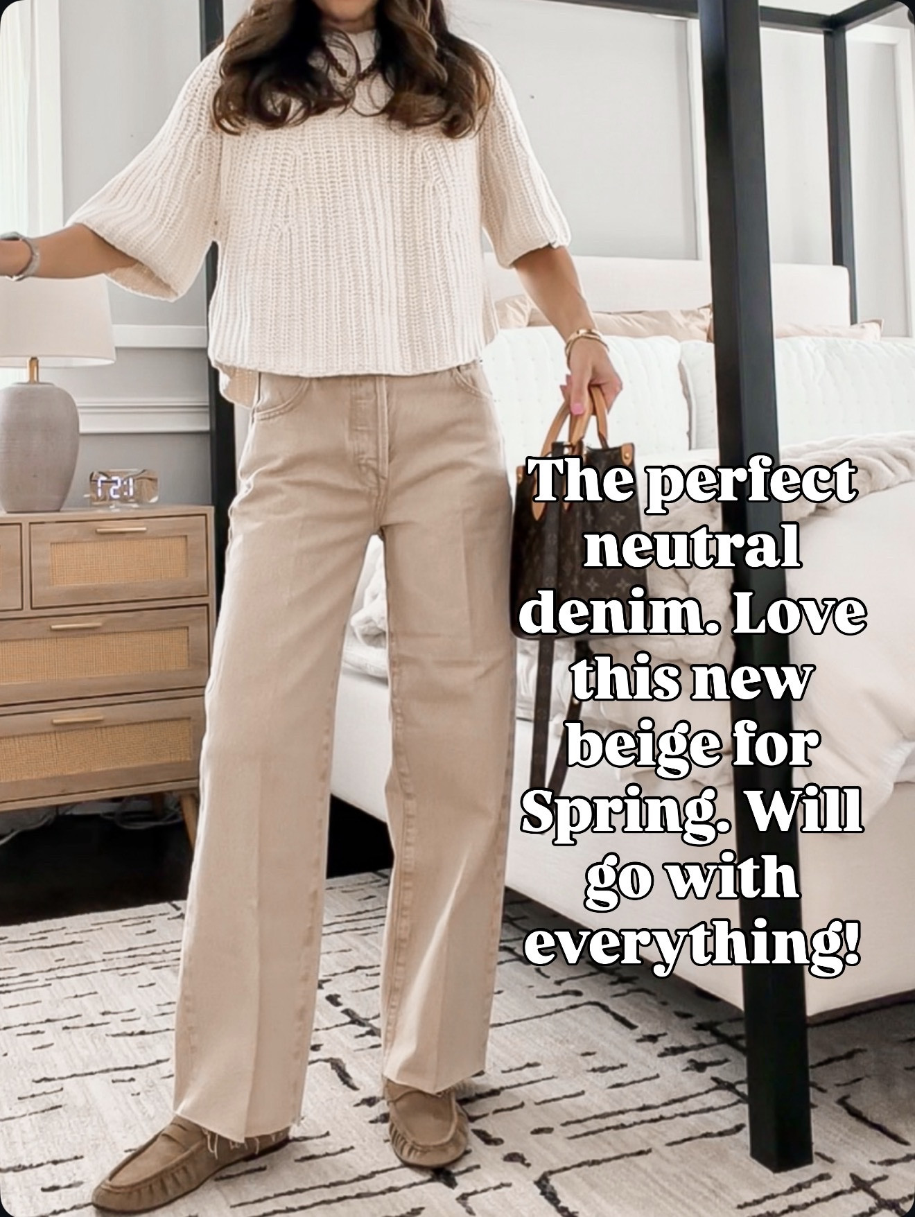 This new beige denim is the perfect neutral for spring and goes with everything 🤍🔗⬇️ wearing size 24 and xs sweater 

#LTKSeasonal #LTKootd #LTKOver40