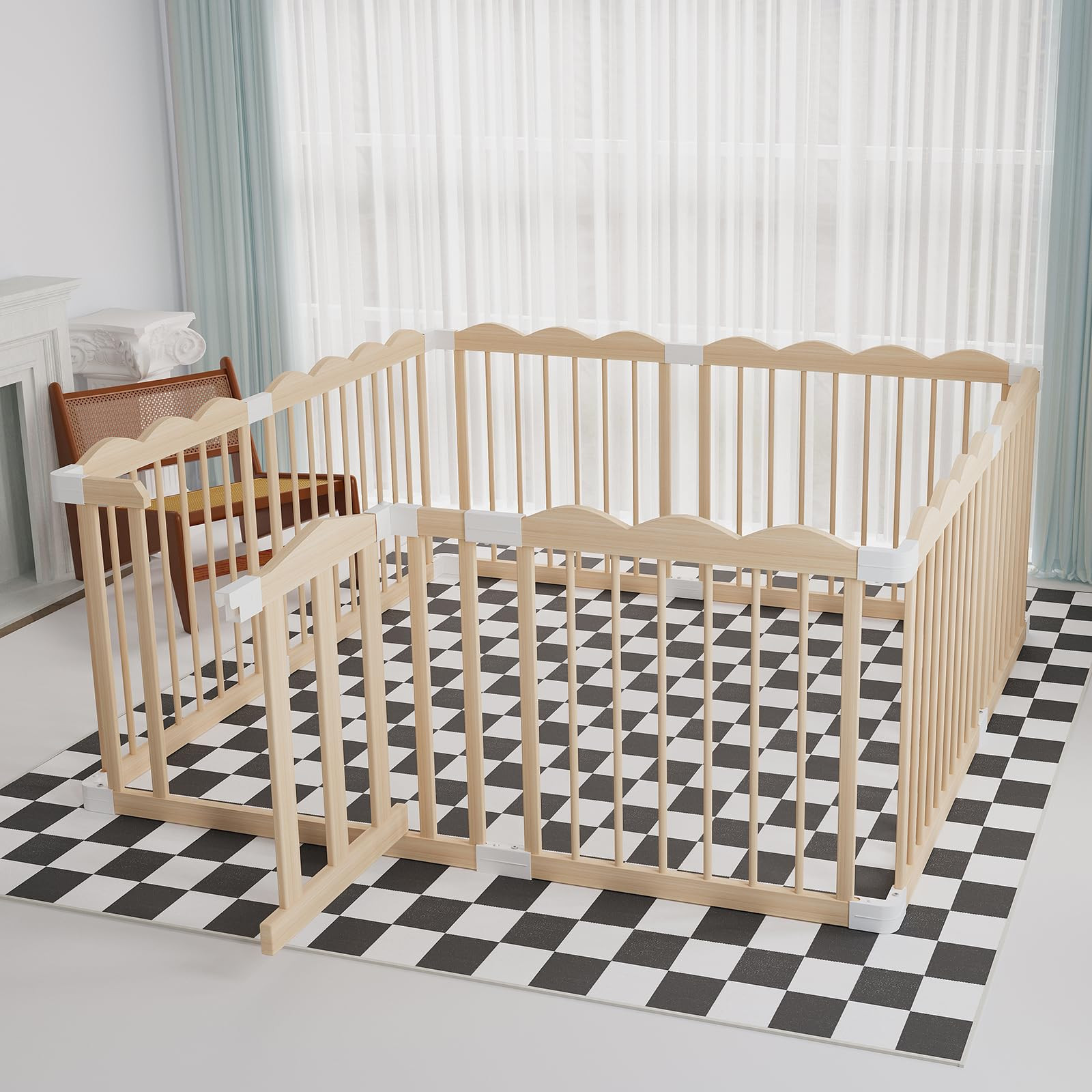Baby Playpen, Wooden Playpen for Babies and Toddlers, Large Adjustable Wooden Baby Playard with Locking Gate, Easy to Assemble, Portable Play Pen, Infant Play Pen Play Area(47x62x24 Inch) | Amazon (US)