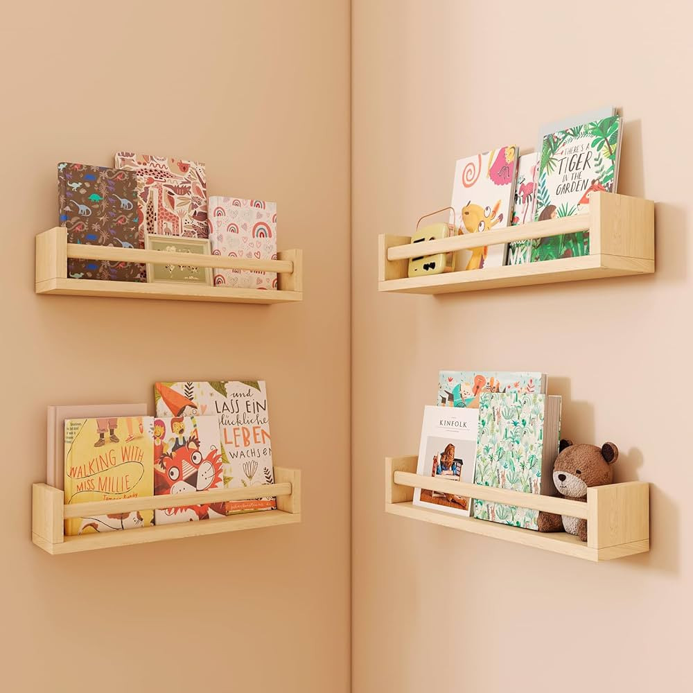 Nursery Shelves, Floating Bookshelves for Wall Set of 4, Baby Nursery Decor, Solid Wood Wall Moun... | Amazon (US)