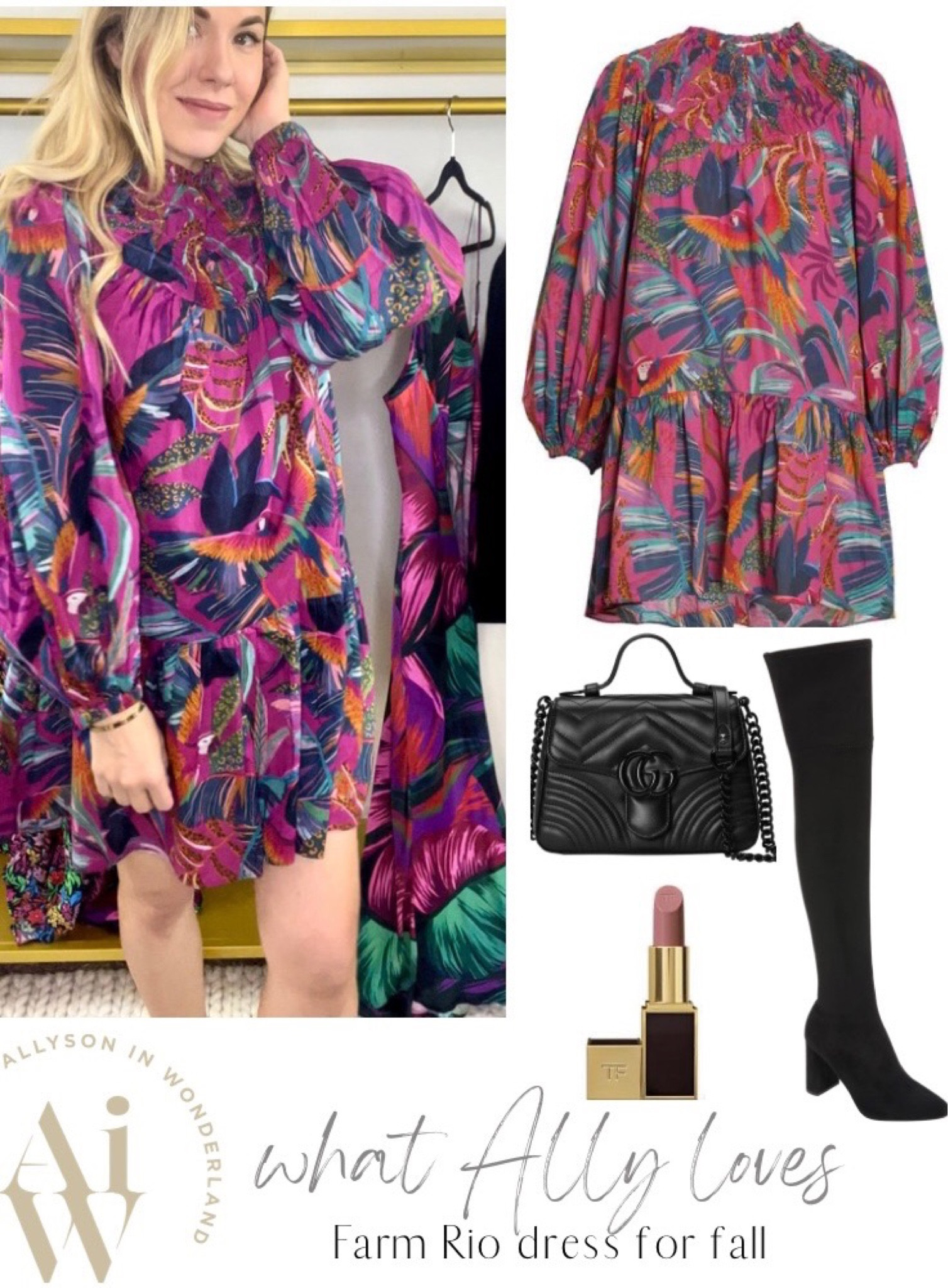 Farm Rio dress
Floral dress
Over the knee boots
Black boots 
Gucci bag
Fall outfit 


#LTKshoecrush #LTKSeasonal #LTKitbag