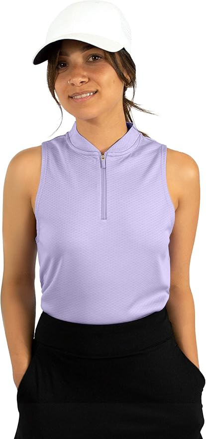 Three Sixty Six Womens Sleeveless Collarless Golf Polo Shirt with Zipper - Quick Dry Tank Tops fo... | Amazon (US)