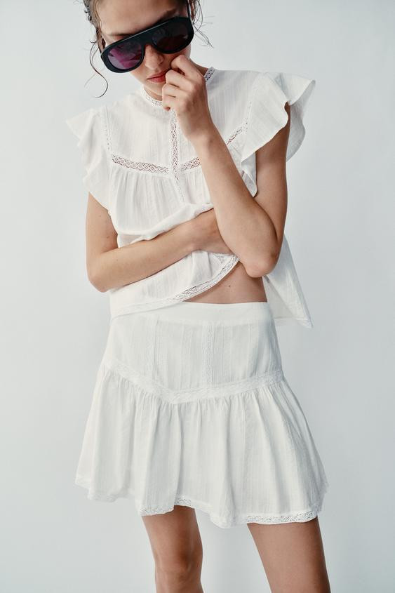 Zara - Romantic Trim Skort - Ecru - L - Woman | Zara US