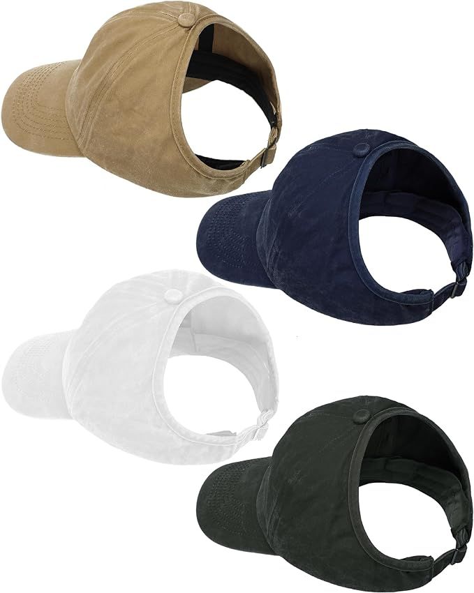 4 Pack Backless Ponytail Caps Baseball Caps High Messy Bun Baseball Hats for Women Adjustable Sun... | Amazon (US)