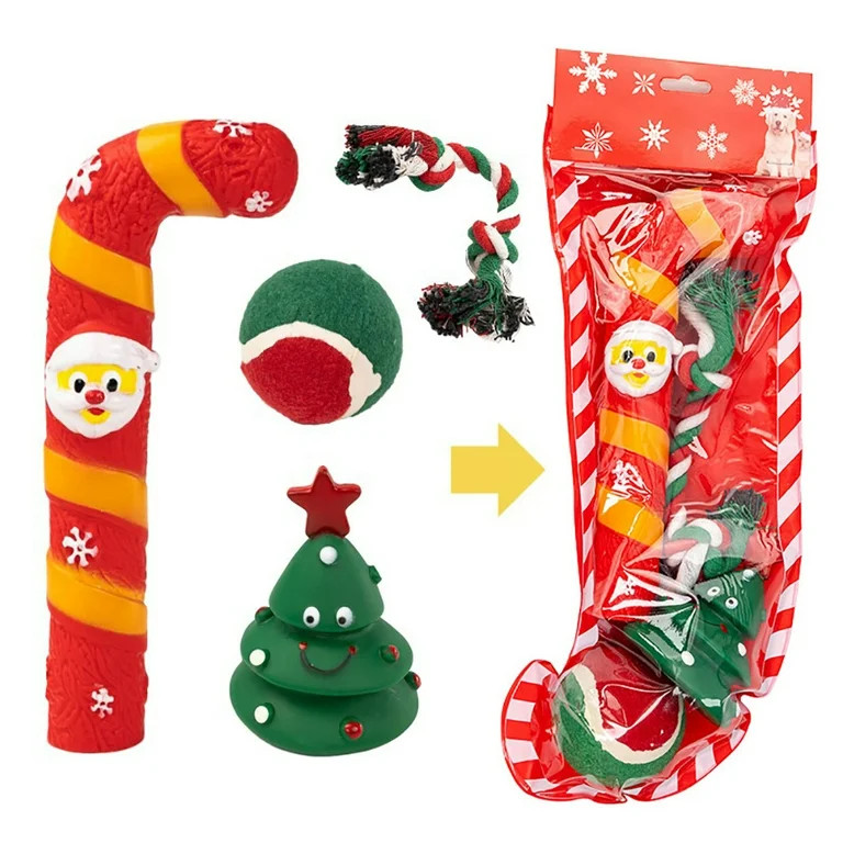Dog Toys Filled Christmas Stocking Gift Set, 4-Piece Durable Dog Chew Toy Bite Resistance | Walmart (US)