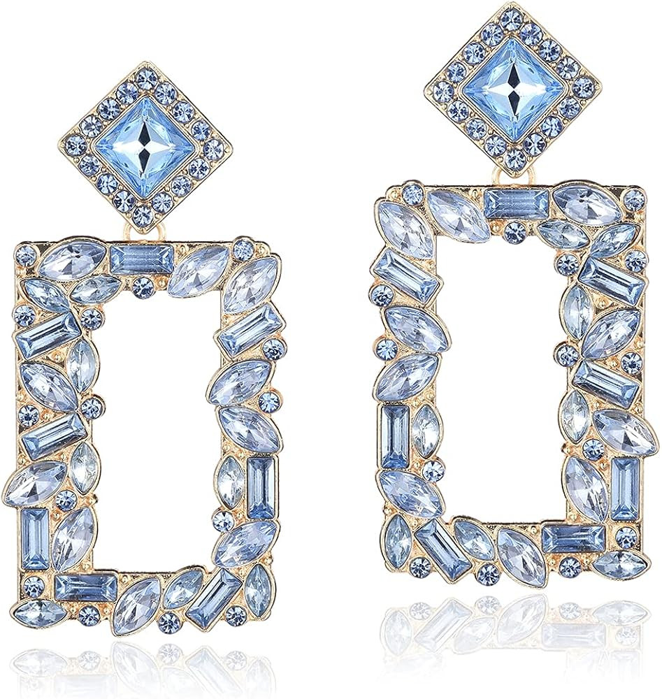 KELMALL Crystal Rectangle Geometric Dangle Earrings, Glass Rhinestone Statement Drop Earrings for... | Amazon (US)