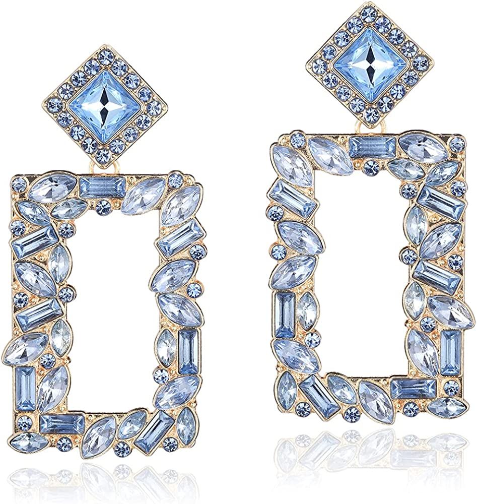 KELMALL Crystal Rectangle Geometric Dangle Earrings, Glass Rhinestone Statement Drop Earrings for... | Amazon (US)