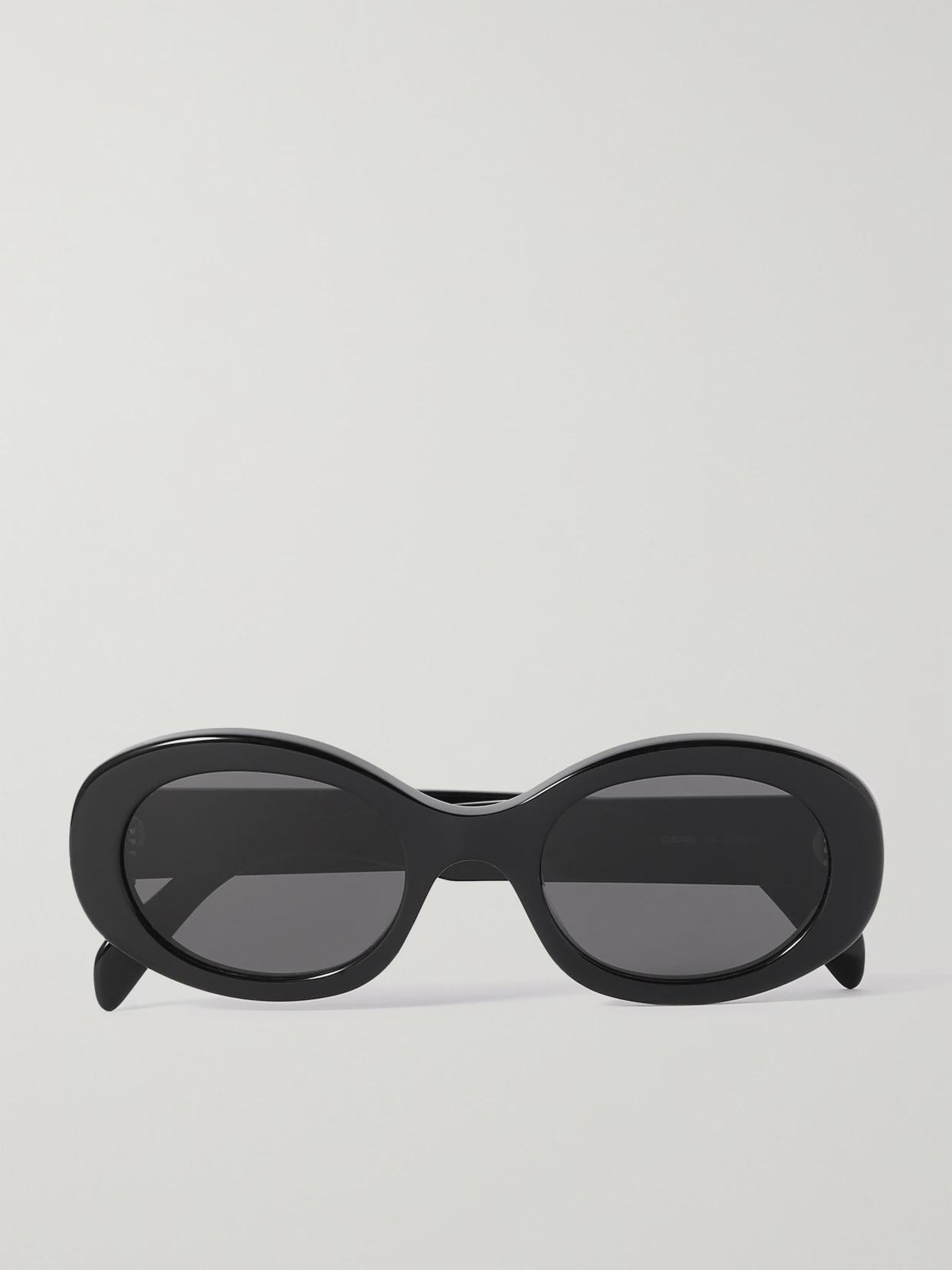CELINE Eyewear - Triomphe Oval-frame Acetate Sunglasses - Black | NET-A-PORTER (US)