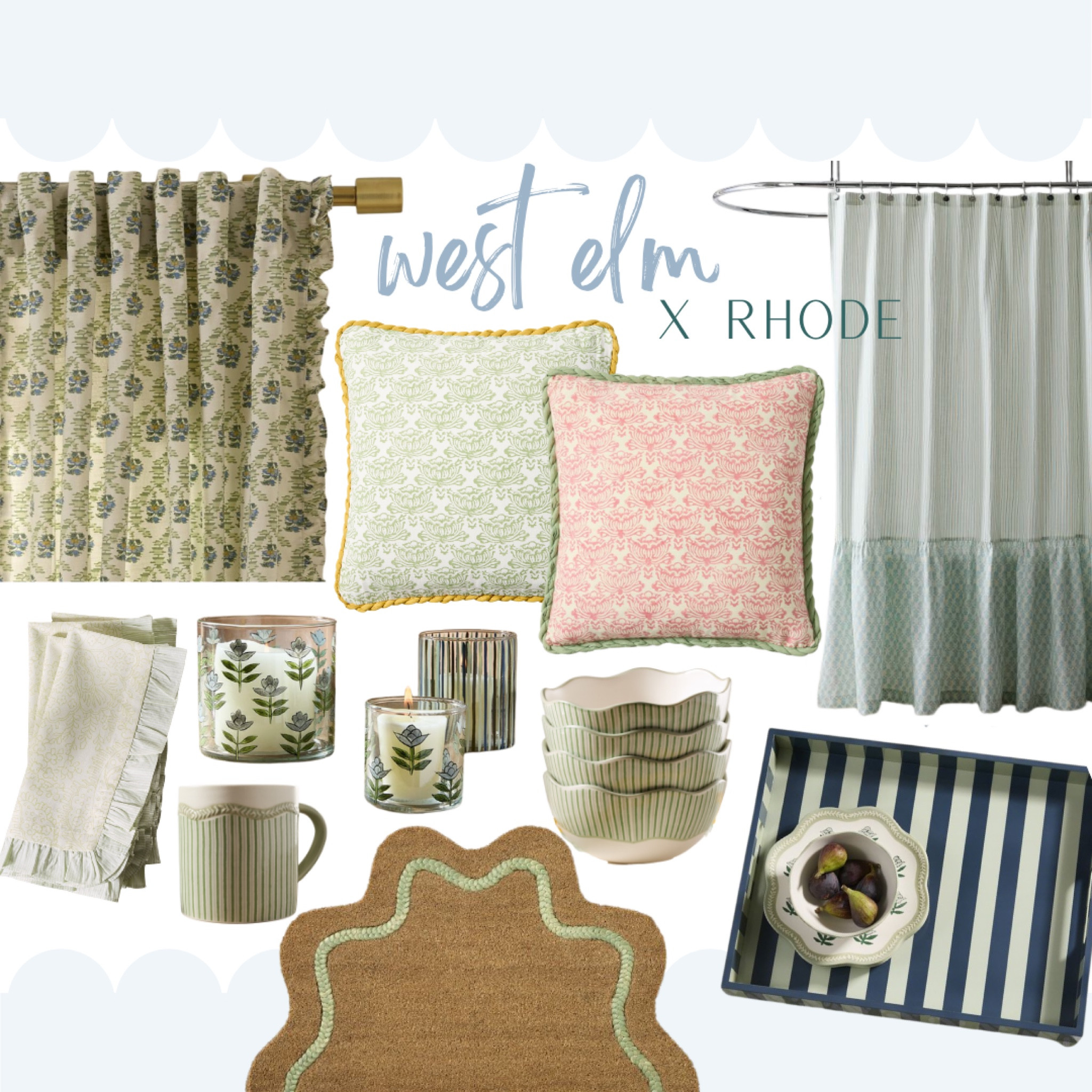 West elm
Rhode
Blockprint
Home decor
Shower curtain
Curtain panels
Throw pillows
Tray