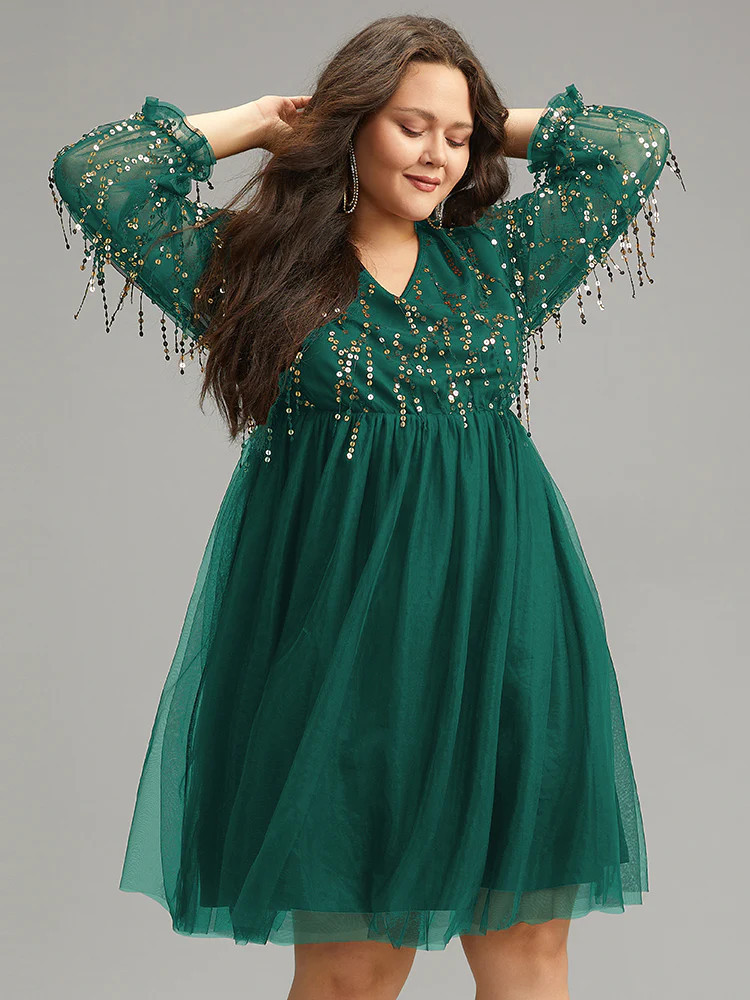 Sequin Mesh Patchwork Tassel Dress | Bloomchic