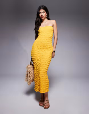 River Island textured bandeau dress in yellow  | ASOS | ASOS (Global)