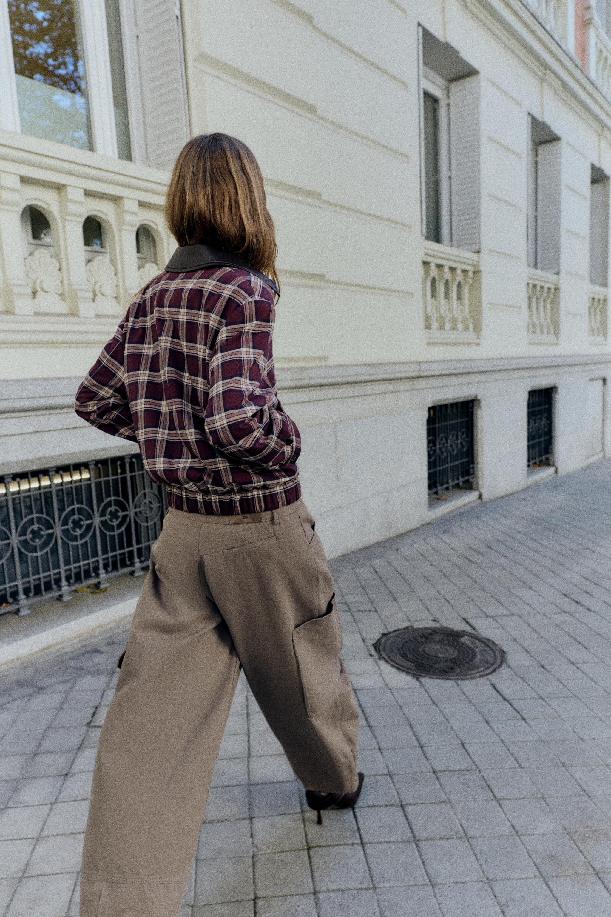 FAUX LEATHER LAPEL CHECK BOMBER JACKET | Zara US