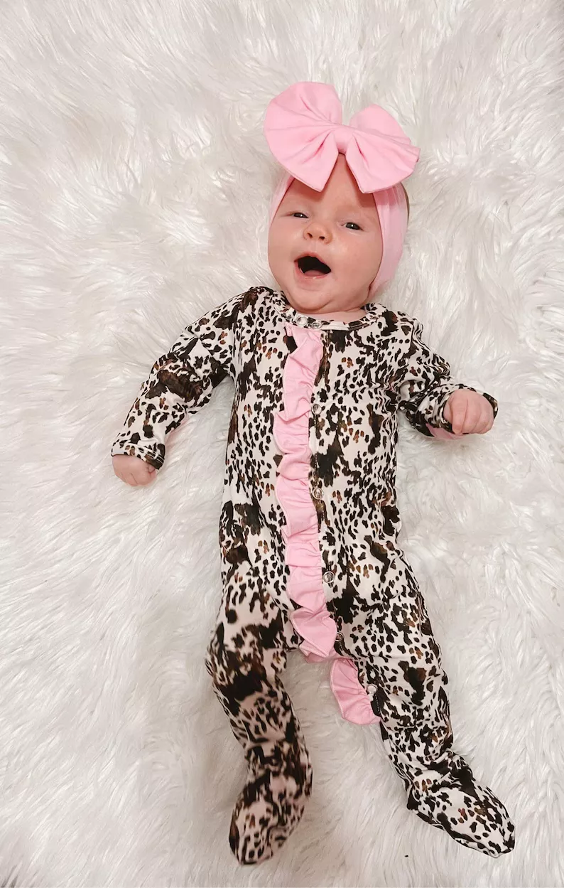 Baby Girl Hospital Outfit, Babygirl Clothes, Leopard Baby Outfit, Newborn  Zippered One Piece 