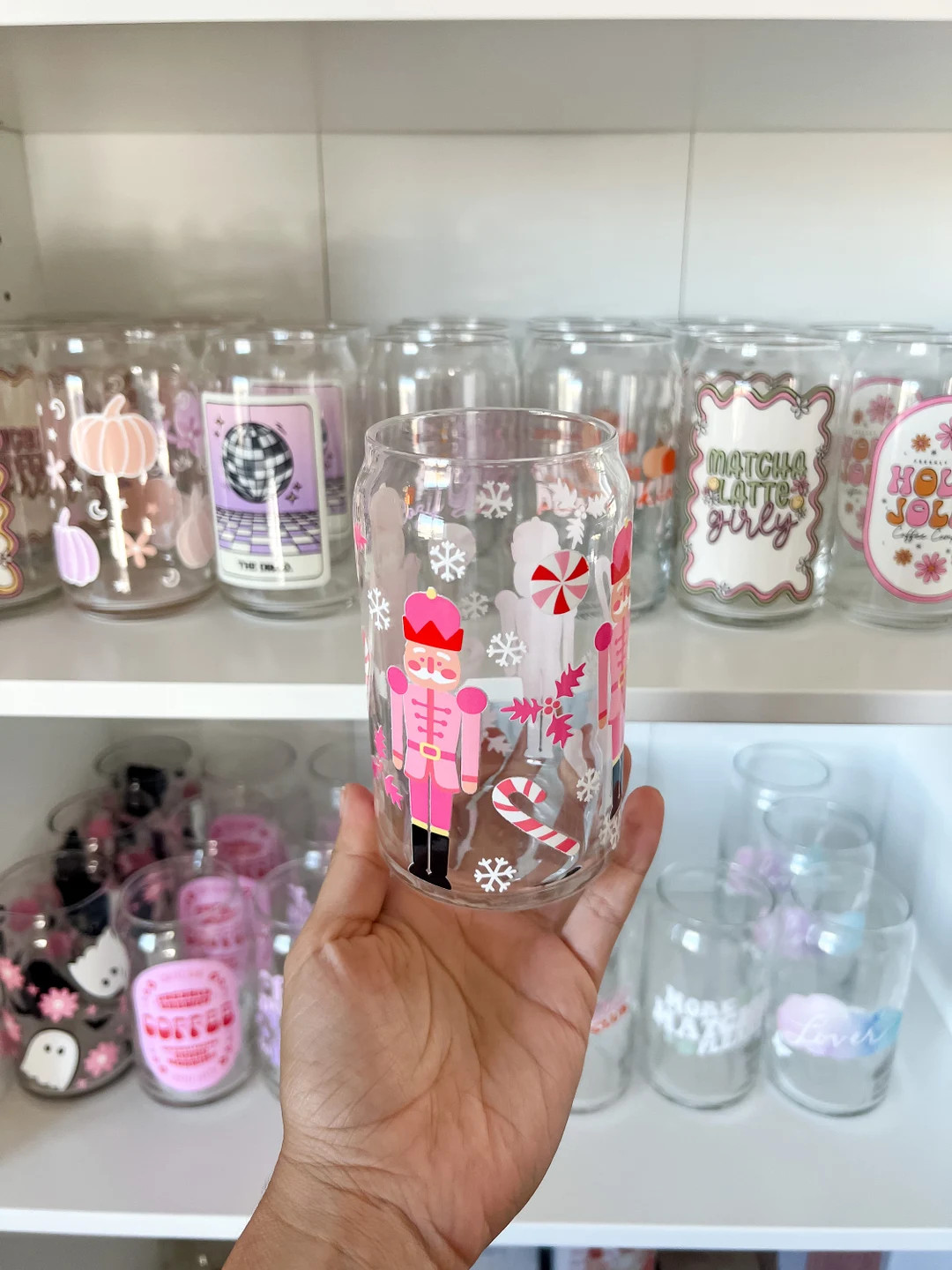 Pink Nutcracker Christmas Glass Can Wrap With Snowflakes and - Etsy | Etsy (US)