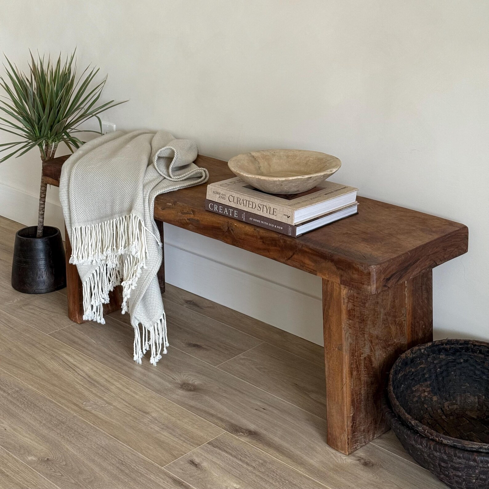 Vintage Teak Slab Farmhouse Bench – Handmade Heavy Wood Hallway Entryway Sofa Table | Etsy (US)