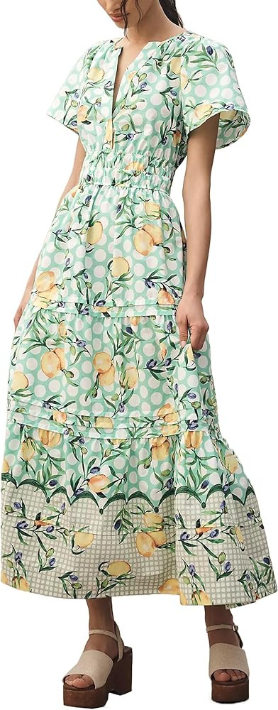 Women's Summer Boho Maxi Dresses Floral V Neck Tiered Short Sleeve Long Dress Flowy Beach Vacatio... | Amazon (US)