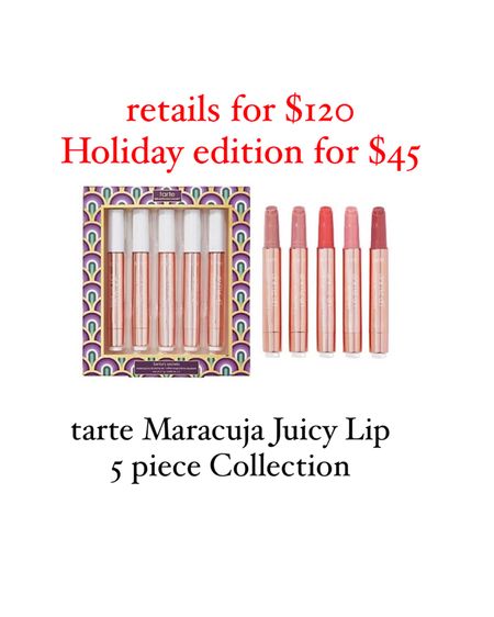 tarte Holiday edition Maracuja Juicy lip plump 5 piece collection 
$45! 

#LTKfindsunder50 #LTKsalealert #LTKGiftGuide
