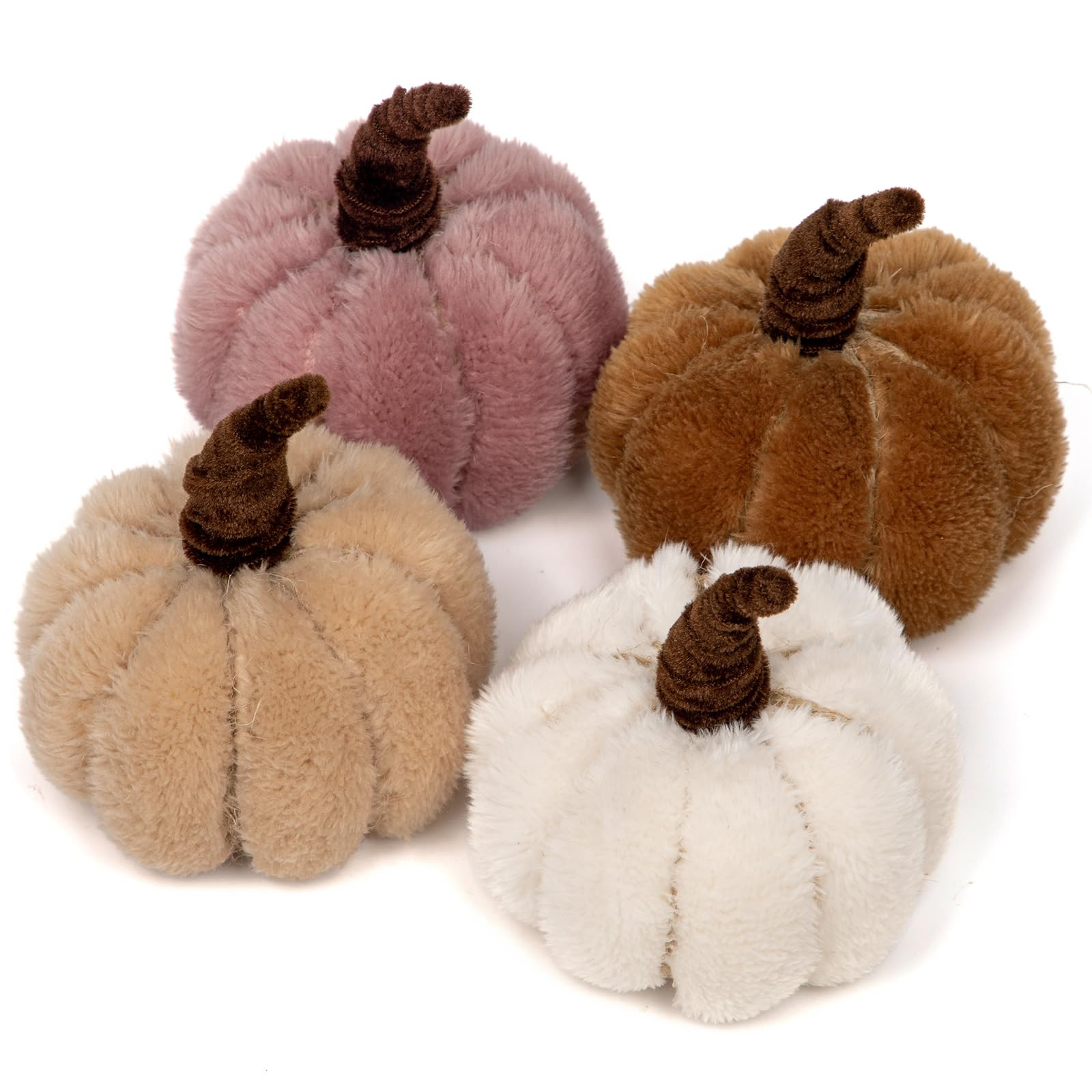 Amazon.com: DILATATA 4 Pcs Assorted Faux Sherpa Pumpkins 4.3" Decorative Plush Fabric Pumpkins Sm... | Amazon (US)