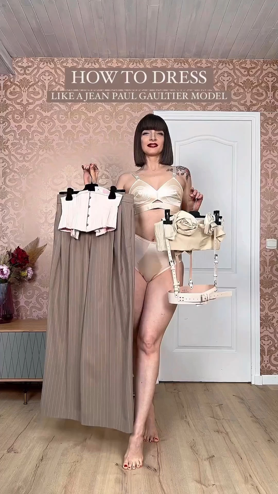 A Jean Paul Gaultier inspire style. Corset & leather harness in monochrome! 
Pants, lingerie and corset are pink in my insta highlight story “March links"

#LTKFind #LTKSeasonal #LTKeurope