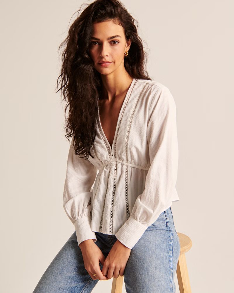 Long-Sleeve Babydoll Plunge Top | Abercrombie & Fitch (US)