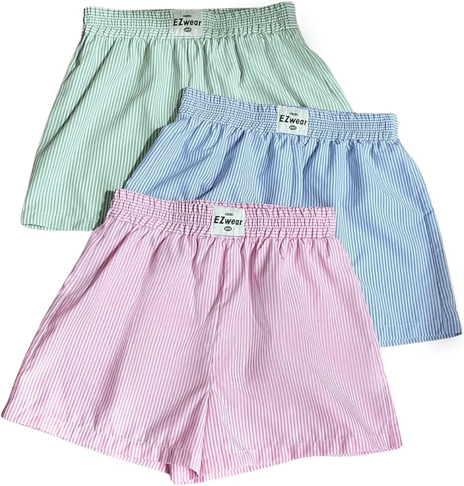 Milumia Women 3 Pack Striped Boxer Shorts High Waist Wide Leg Sleep Shorts | Amazon (US)