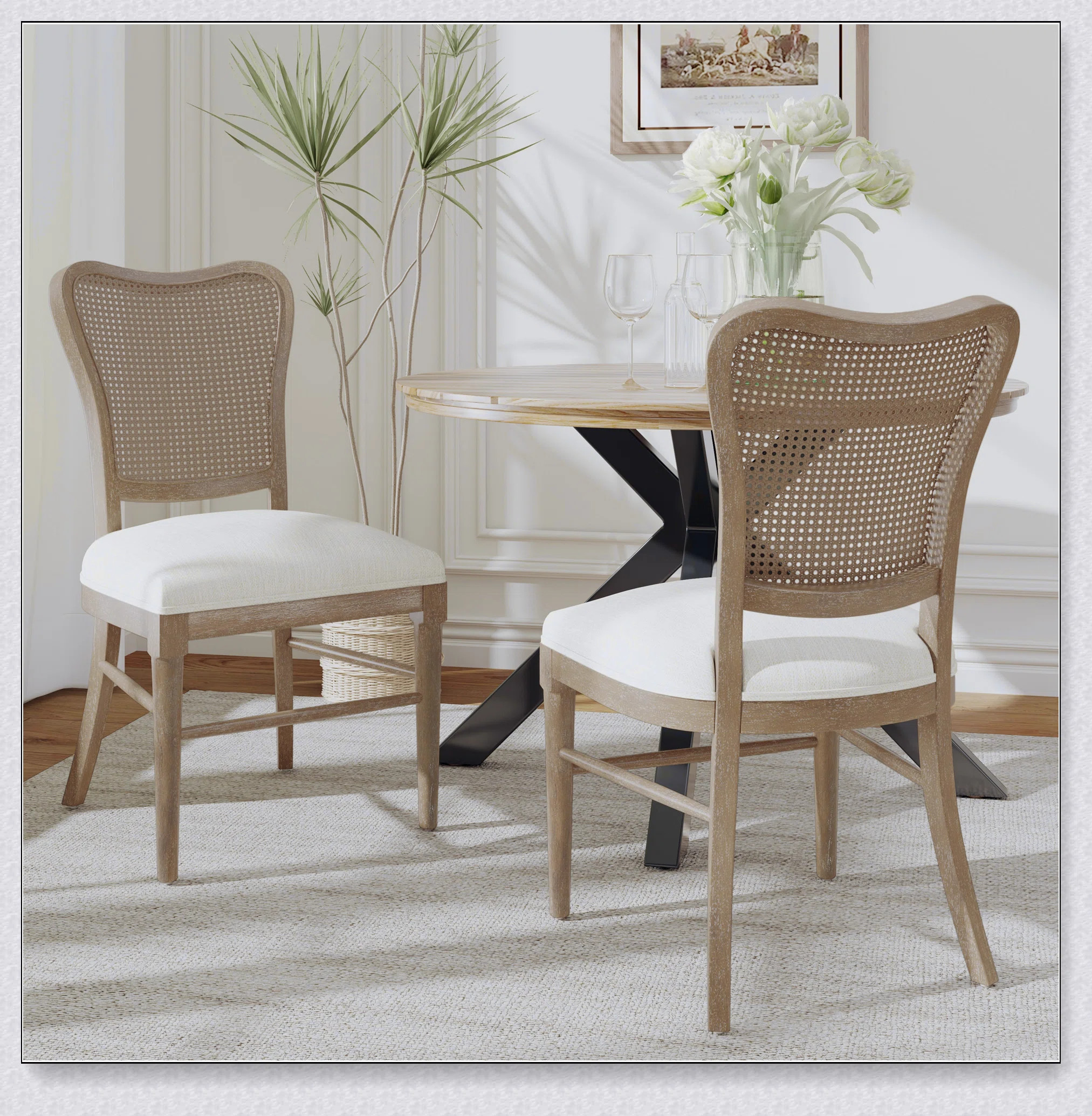 DINING CHAIR( SET OF 2 ) High-quality material with(Fabric+Rubberwood+Cane) | Wayfair North America