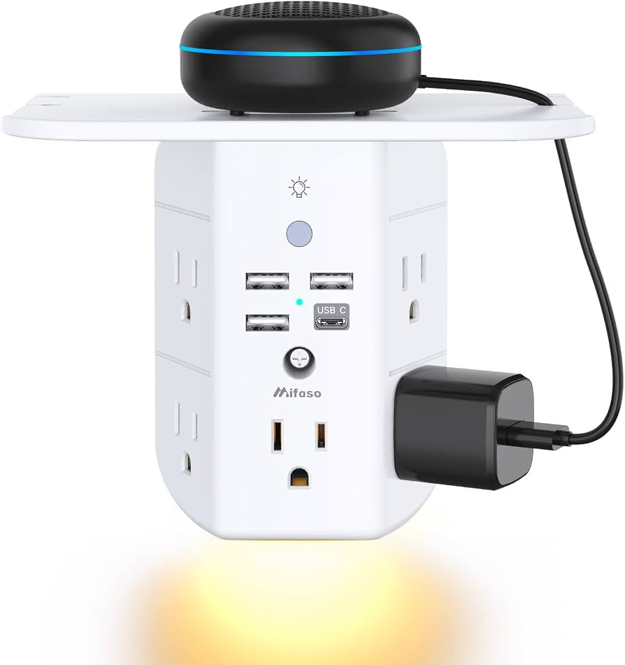 Wall Outlet Extender with Shelf and Night Light,Surge Protector,USB Wall Charger with 5 AC Outlet... | Amazon (US)