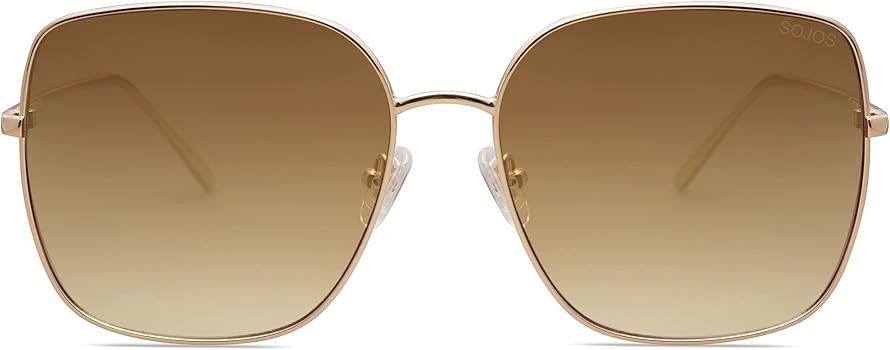 SOJOS Trendy Oversized Square Metal Frame Sunglasses for Women Men Flat Mirrored Lens UV Protecti... | Amazon (US)