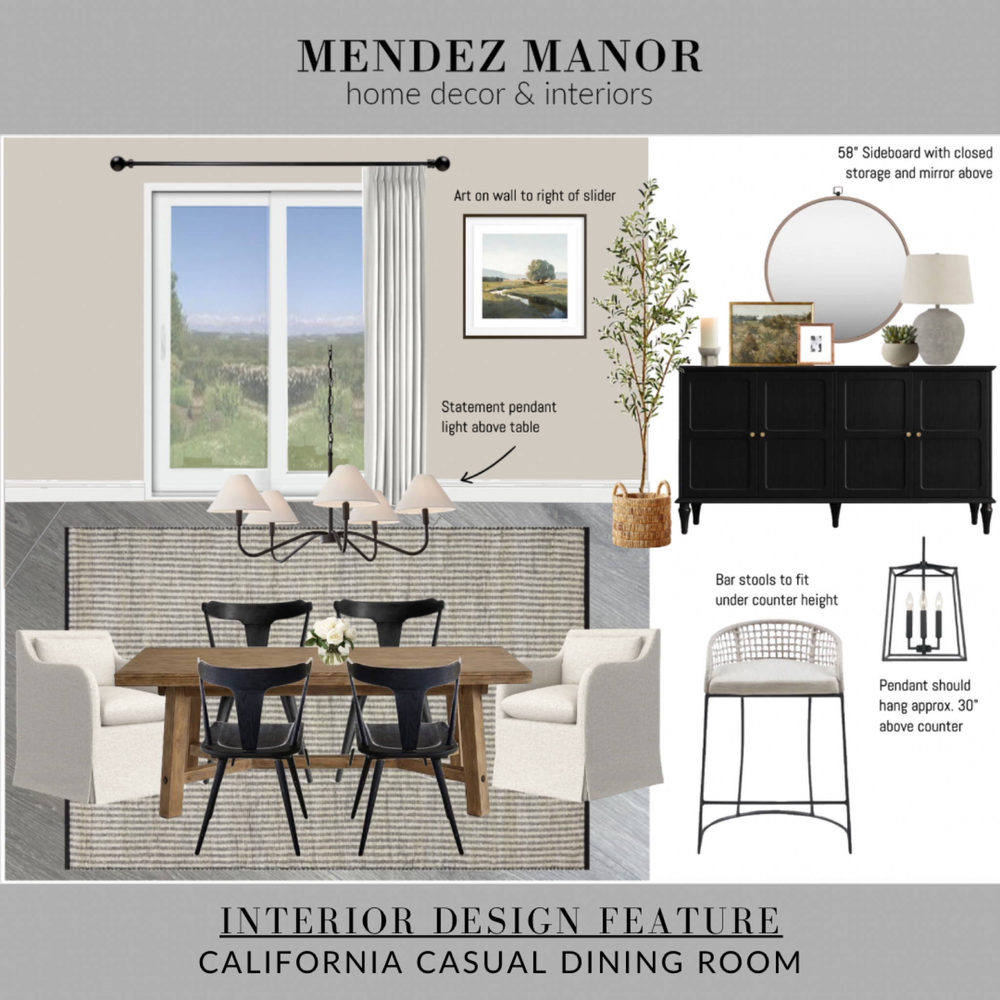 This California casual dining room design is part of an open concept floorplan for our client in Chino Hills, California. 

We are using the rustic farmhouse extension dining table from Pottery Barn and upholstered head chairs from Crate & Barrel. 

We also LOVE these bar stools which will fit under the counter! 

#LTKHome #LTKStyleTip