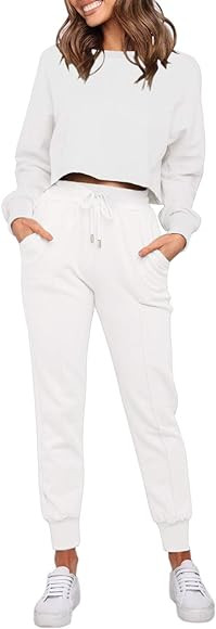ZESICA Women's Long Sleeve Crop Top and Pants Pajama Sets 2 Piece Jogger Long Sleepwear Loungewear P | Amazon (US)
