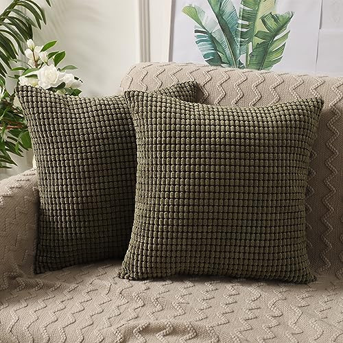 BeBen Throw Pillow Covers, Decorative Pillow Covers 22X22, Set of 2 Soft Corduroy Cushion Case Home Decor for Couch, Bed, Sofa, Bedroom, Car Olive Green, 22X22 | Amazon (US)