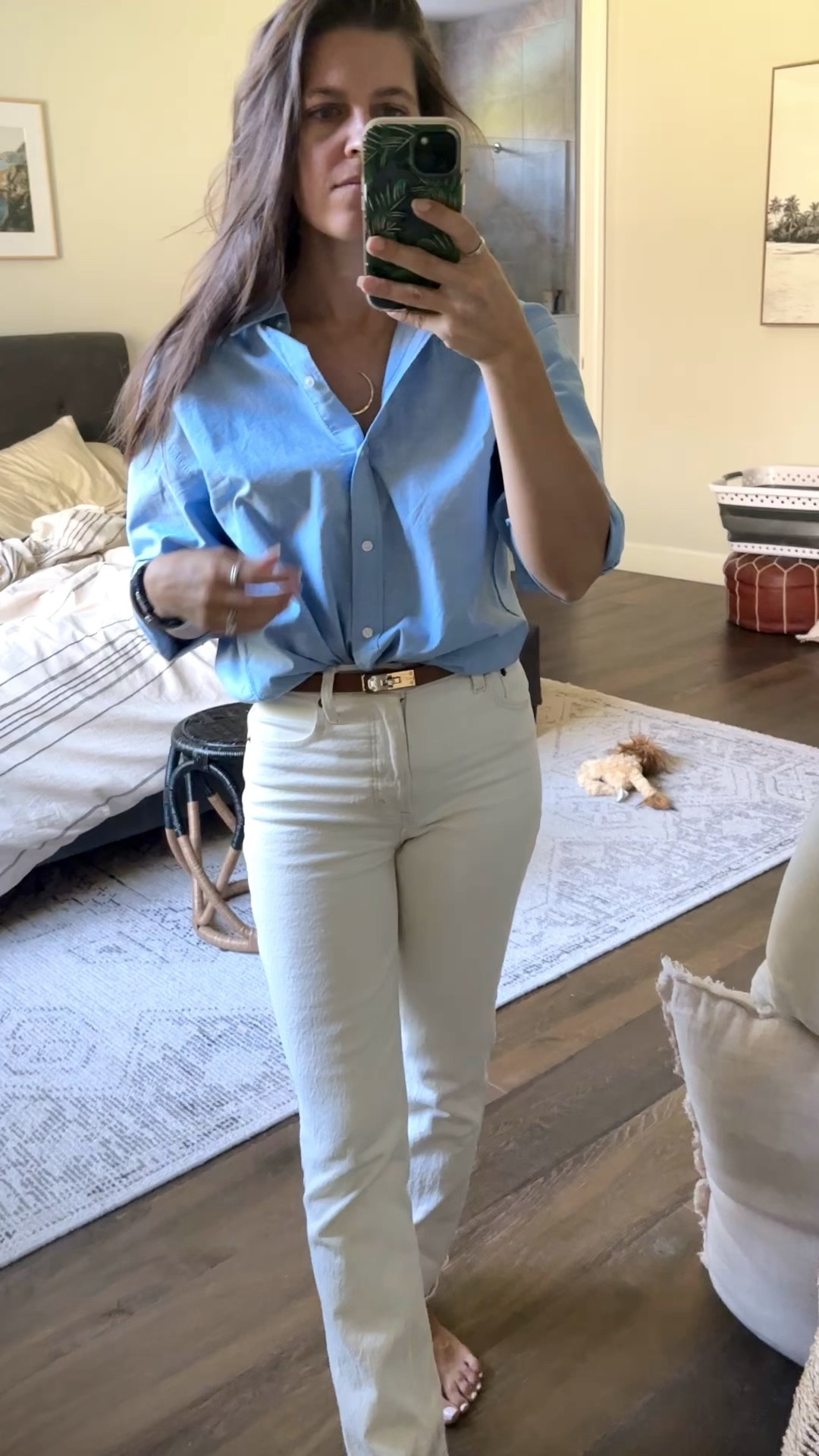 When I want to look put together. Love these capsule wardrobe. Ecru jeans. Abercrombie. H&M. Capsule wardrobe. Blue button down shirt  

#LTKFindsUnder50 #LTKStyleTip #LTKWorkwear