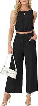 GRECERELLE Two Piece Sets for Women Sleeveless Crop Top Wide Leg Pants Sweat Set for Women Tracks... | Amazon (US)