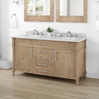 Home Decorators Collection Aberdeen 60 in. x 22 in. D x 34.5 in. H Bath Vanity in Antique Oak wit... | The Home Depot