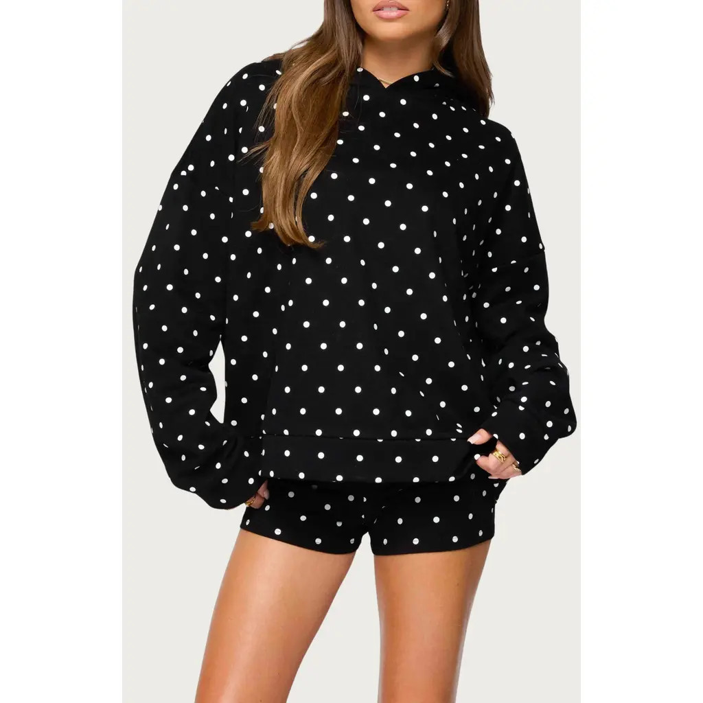 EDIKTED Chelsie Polka Dot Hoodie in Black-And-White at Nordstrom, Size Medium | Nordstrom