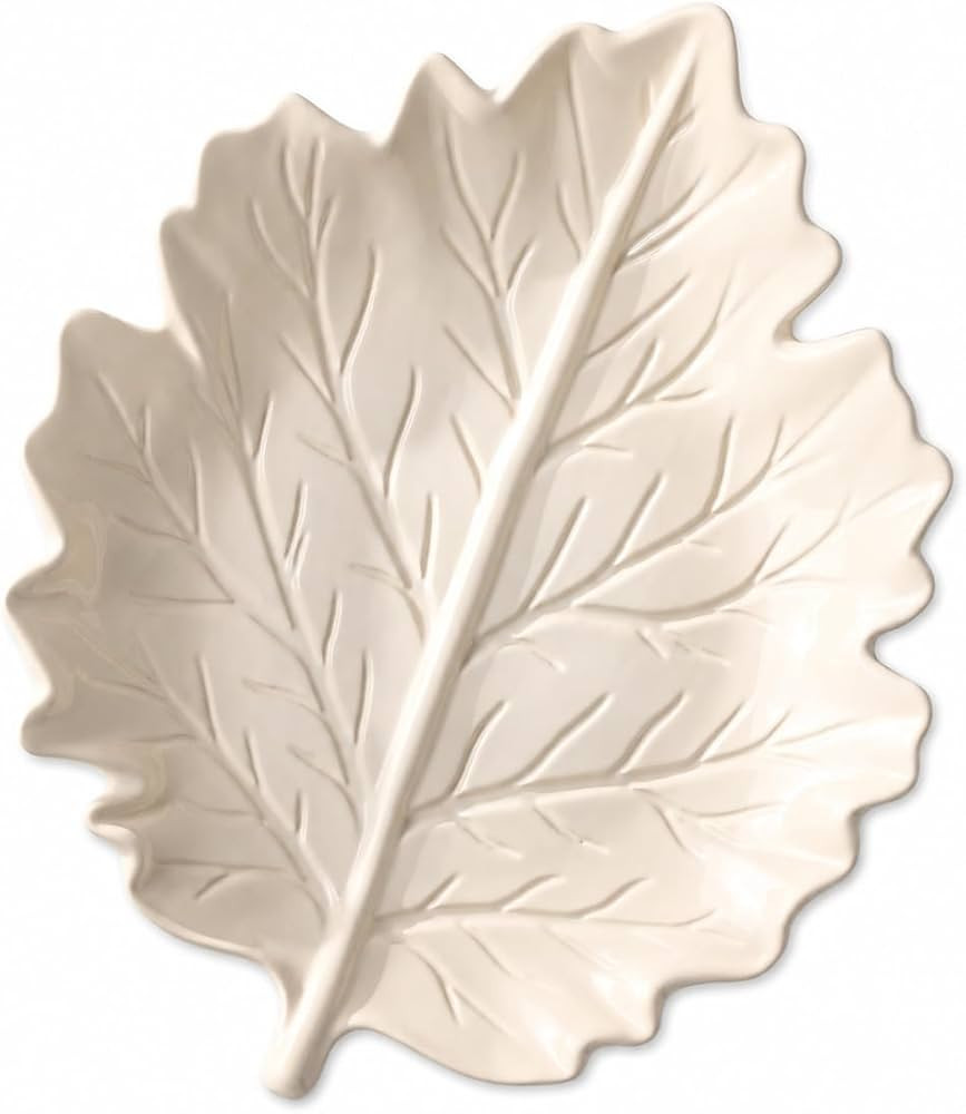 Cream Leaf-Shaped Stoneware Serving Platter for Appetizers | Amazon (US)