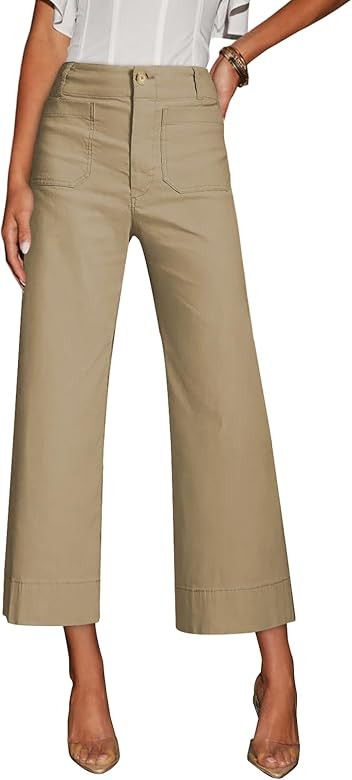 miduo Womens High Waisted Cropped Wide Leg Stretchy Straight Pants Trousers with Pockets | Amazon (US)