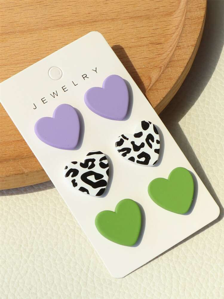 3pairs Heart Design Stud Earrings | SHEIN