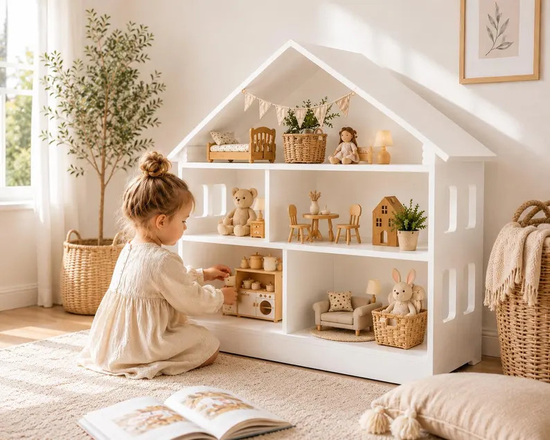 Montessori Dollhouse Bookshelf for Toddlers \u2013 Wooden Toy Storage Shelf for Playrooms - Etsy ... | Etsy (Global)