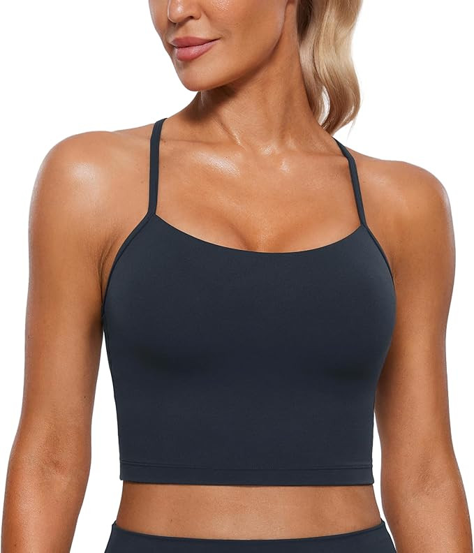 CRZ YOGA Butterluxe Y Back Longline Sports Bras for Women - Spaghetti Straps Racerback Padded Yog... | Amazon (US)