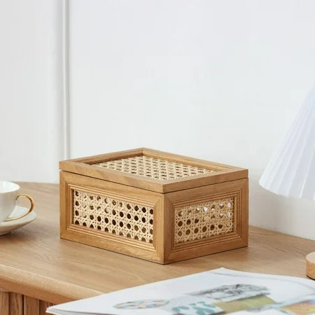 Home Decor Collection Sterling & Noble Home Oblong Rattan and Wood Decorative Tabletop Box | Walmart (US)