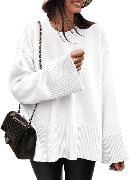 Caracilia Women's 2023 Fall Winter Oversized Long Sleeve Crew Neck Knit Casual Loose Pullover Swe... | Amazon (US)