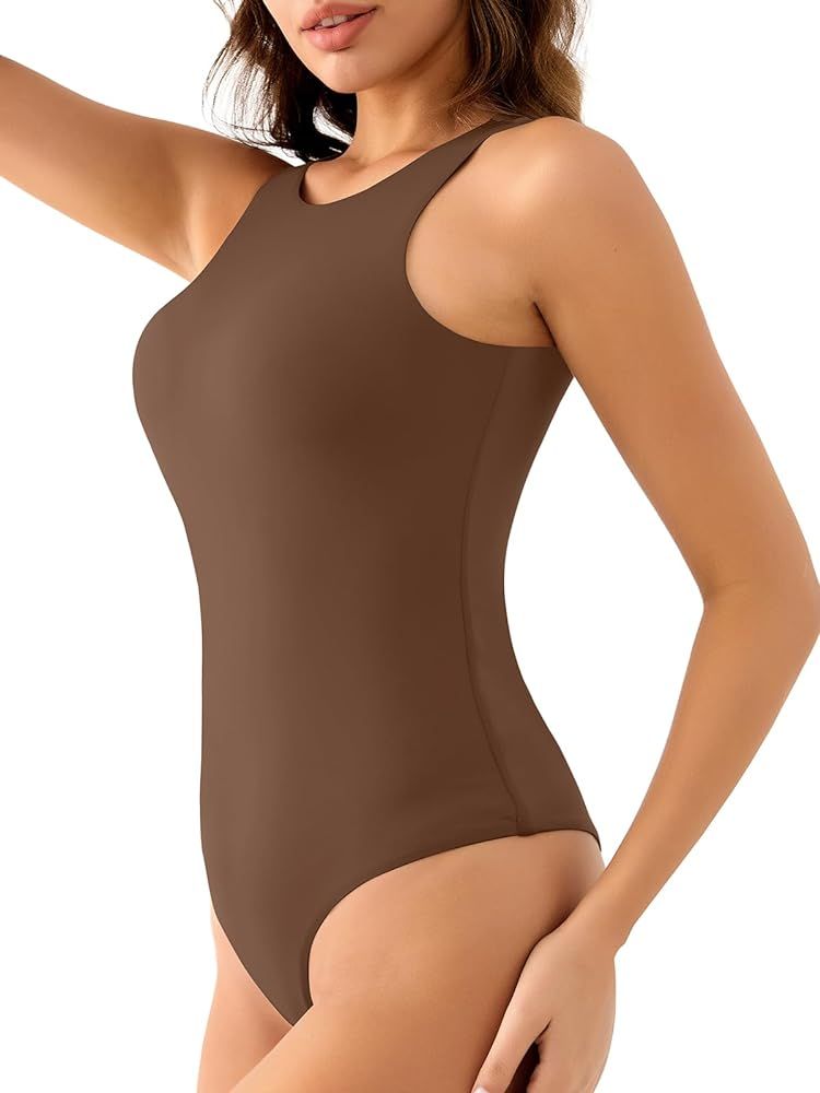 MISSJOY Bodysuits for Women Seamless Sexy Crew Neck Sleeveless Double Lined Slimming Going Out Ta... | Amazon (US)