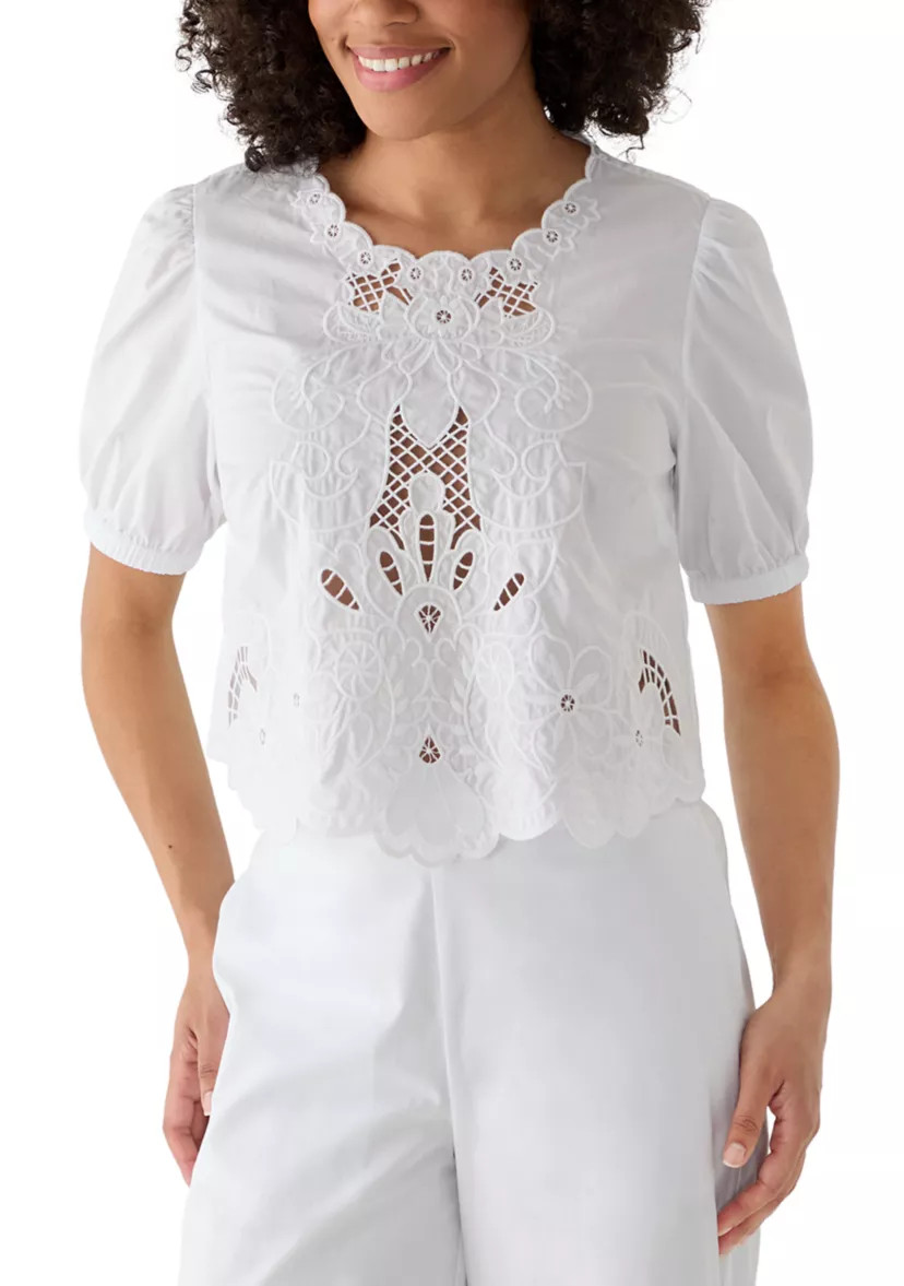 Women's Puff Sleeve Lace Inset Top | Belk